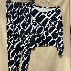 SHEIN Black and White Letter Print Jogger Set